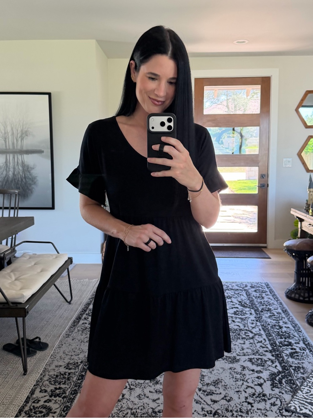ANRABESS V Neck Ruffle Sleeve Tiered Mini Dress with Pockets - Picture 4 of 9